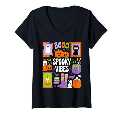 Damen Gruselige Coquette Halloween Kürbis Jack O'Lantern Crew T-Shirt mit V-Ausschnitt Damen Gruselige Coquette Halloween Kürbis Jack O'Lantern Crew T-Shirt mit V-Ausschnitt von Creepy Cute Halloween Vibes
