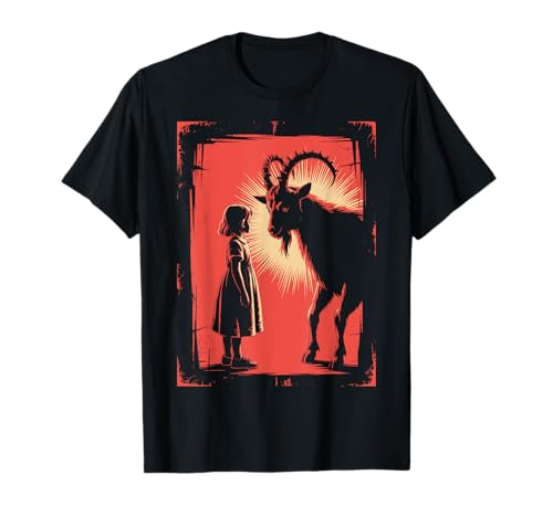 Satanic Girl Demonic Goat Woods Forest Occult Goth 666 T-Shirt von Creepy Girl Baphomet Goat Horror Scene Aesthetic