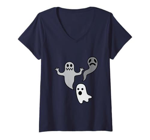 Damen DREI Verschiedene spukende Geister – Halloween Design T-Shirt mit V-Ausschnitt Damen DREI Verschiedene spukende Geister – Halloween Design T-Shirt mit V-Ausschnitt von Creepy Halloween motifs