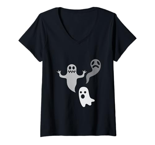 Damen DREI Verschiedene spukende Geister – Halloween Design T-Shirt mit V-Ausschnitt Damen DREI Verschiedene spukende Geister – Halloween Design T-Shirt mit V-Ausschnitt von Creepy Halloween motifs