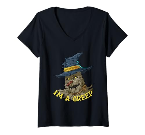 Damen Lustiges Halloween Freaky Chillin I'm A Creep Vogelscheuche T-Shirt mit V-Ausschnitt Damen Lustiges Halloween Freaky Chillin I'm A Creep Vogelscheuche T-Shirt mit V-Ausschnitt von Creepy Horror Movie Scary Halloween Monster
