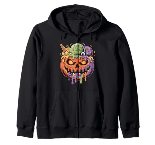 Kürbis Eiscreme Monster Halloween Damen Herren Kapuzenjacke von Creepy Jack O Lantern Ice Cream Dripping