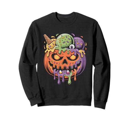 Kürbis Eiscreme Monster Halloween Damen Herren Sweatshirt von Creepy Jack O Lantern Ice Cream Dripping