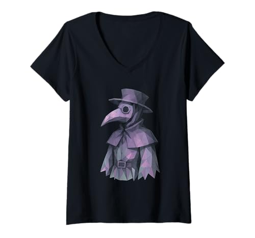Damen Low Poly Doctor Plague Pastell Goth Geometrisches Polygon T-Shirt mit V-Ausschnitt Damen Low Poly Doctor Plague Pastell Goth Geometrisches Polygon T-Shirt mit V-Ausschnitt von Creepy Low Poly Halloween Geometric Spooky Design