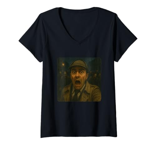 Damen Detektiv Selfie Zombies Apokalypse Humor Lustig Halloween T-Shirt mit V-Ausschnitt Damen Detektiv Selfie Zombies Apokalypse Humor Lustig Halloween T-Shirt mit V-Ausschnitt von Creepy Post-Apocalyptic Survival Horror Comedy