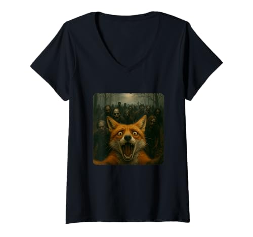 Damen Fox Selfie Zombies Apokalypse Humor Lustig Halloween T-Shirt mit V-Ausschnitt Damen Fox Selfie Zombies Apokalypse Humor Lustig Halloween T-Shirt mit V-Ausschnitt von Creepy Post-Apocalyptic Survival Horror Comedy