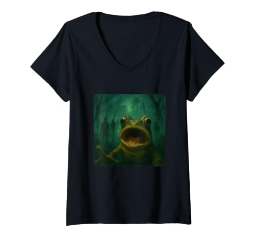 Damen Frosch Selfie Zombies Apokalypse Humor Lustig Halloween T-Shirt mit V-Ausschnitt von Creepy Post-Apocalyptic Survival Horror Comedy