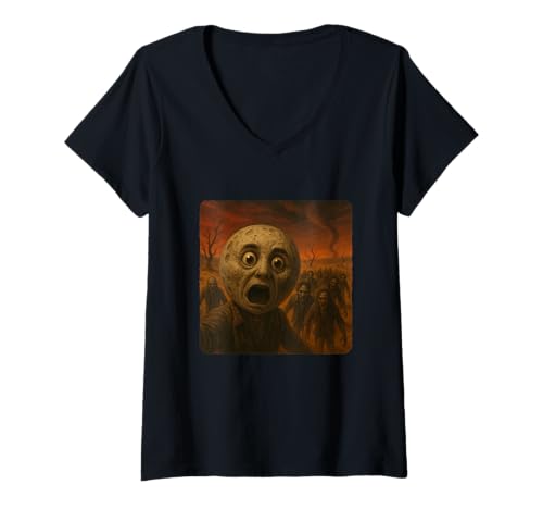 Damen Mond Selfie Zombies Apokalypse Humor Lustig Halloween T-Shirt mit V-Ausschnitt von Creepy Post-Apocalyptic Survival Horror Comedy