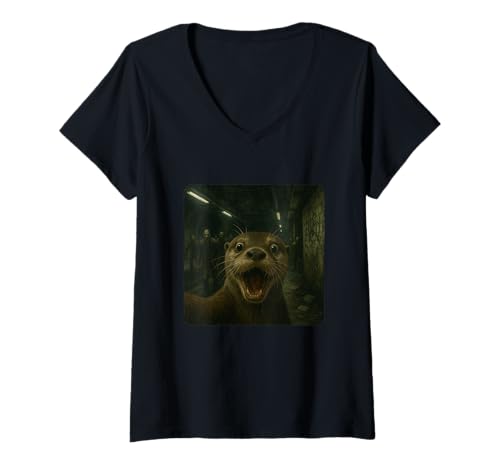 Damen Otter Selfie Zombies Apokalypse Humor Lustig Halloween T-Shirt mit V-Ausschnitt Damen Otter Selfie Zombies Apokalypse Humor Lustig Halloween T-Shirt mit V-Ausschnitt von Creepy Post-Apocalyptic Survival Horror Comedy