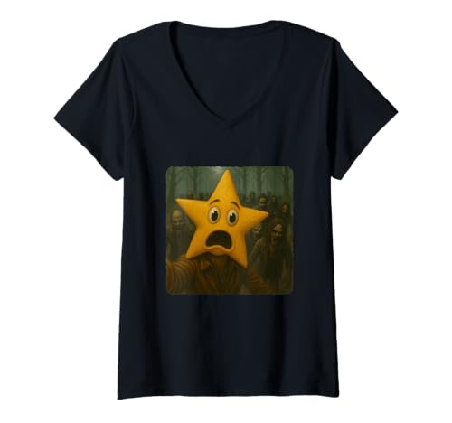 Damen Star Selfie Zombies Apokalypse Humor Lustig Halloween T-Shirt mit V-Ausschnitt von Creepy Post-Apocalyptic Survival Horror Comedy