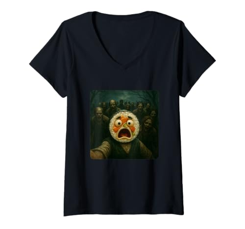 Damen Sushi Roll Selfie Zombies Apokalypse Humor Lustig Halloween T-Shirt mit V-Ausschnitt von Creepy Post-Apocalyptic Survival Horror Comedy