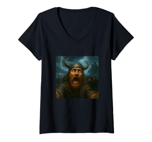 Damen Wikinger Selfie Zombies Apokalypse Humor Lustig Halloween T-Shirt mit V-Ausschnitt Damen Wikinger Selfie Zombies Apokalypse Humor Lustig Halloween T-Shirt mit V-Ausschnitt von Creepy Post-Apocalyptic Survival Horror Comedy