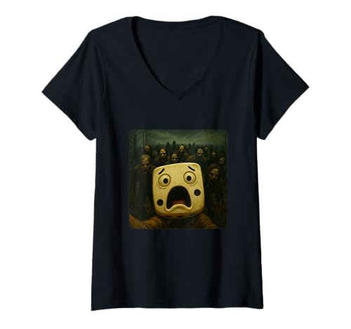 Damen Würfel Selfie Zombies Apokalypse Humor Lustig Halloween T-Shirt mit V-Ausschnitt von Creepy Post-Apocalyptic Survival Horror Comedy