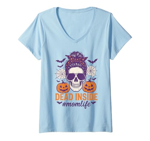 Damen Dead Inside Mom Life Lustiges Skelett Gruseliges Halloween T-Shirt mit V-Ausschnitt Damen Dead Inside Mom Life Lustiges Skelett Gruseliges Halloween T-Shirt mit V-Ausschnitt von Creepy Trick or Treat Halloween Funny Mom Design