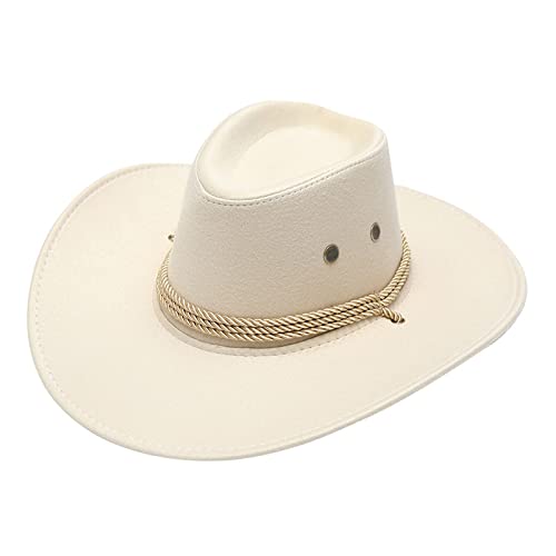 CreoQIJI Anspruchsvoll Erwachsene Casual Solid Sommer Western Mode Cowboy Sonnenhut Breite Krempe Reise Sonnenkappe Peitsche Cowboy (Beige, One Size) von CreoQIJI