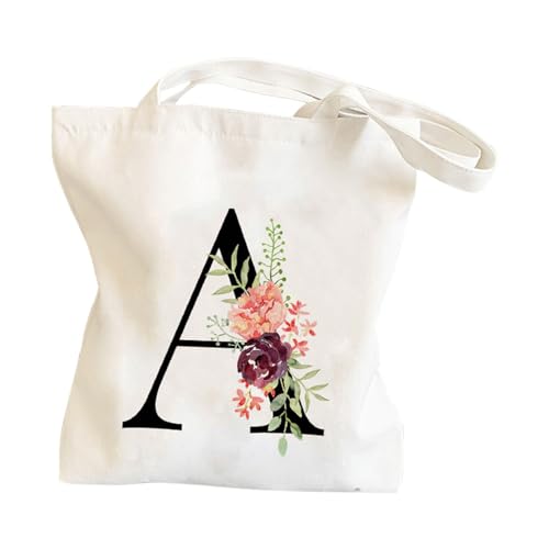 CreoQIJI Business Taschen Herren Canvas-Tasche mit Blumen- und Buchstaben-Print für Männer und Frauen zum Einkaufen und Picknicken Taschen Organizer Shopper (A, One Size) von CreoQIJI