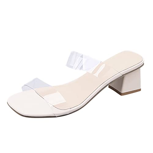 CreoQIJI Damen Schuhe Sommer Perle transparente PVC Chunky High Heel Sandalen und Hausschuhe Antirutsch Pads Schuhe Damen (Clear, 39) von CreoQIJI