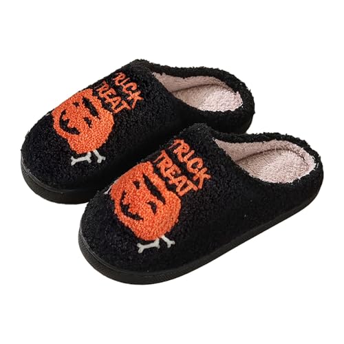CreoQIJI Extra Weiche Halloween Slipper Atmungsaktive Baumwolle Pantoffeln Warme Winter-Slipper aus Baumwolle Anti-Rutsch Hausschuhe für Herbst/Winter Geschenkidee für Paare/Familie (Gr. 36-44) von CreoQIJI