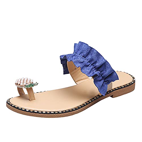 CreoQIJI Flache Sandalen Damen Atmungsaktiv Mit Ananas-Strass Zehenring Hausschuhe Offener Zeh Lässige Strandschuhe Mode Sommerschuhe Flip-Flops Freizeitschuhe Für Den Täglichen Dating-Urlaub von CreoQIJI