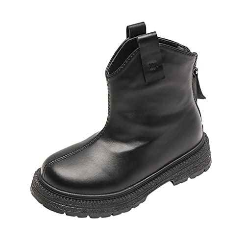 CreoQIJI Gummistiefel Warm Kleinkindstiefel Jungen und Mädchen Wasserarme Stiefeletten Seitlicher Reißverschluss Booties Fleece Winddichte kurze Stiefel Mädchenschuhe Gr. (Z929Z_2-Black, 36 Big Kids) von CreoQIJI