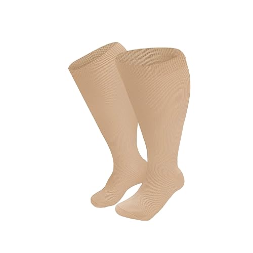 CreoQIJI Herren Business Socken in Übergröße für Damen und Herren, kniehohe Stützstrümpfe mit breiter Wade Strümpfe Mit Naht (Beige, XXXXL) von CreoQIJI