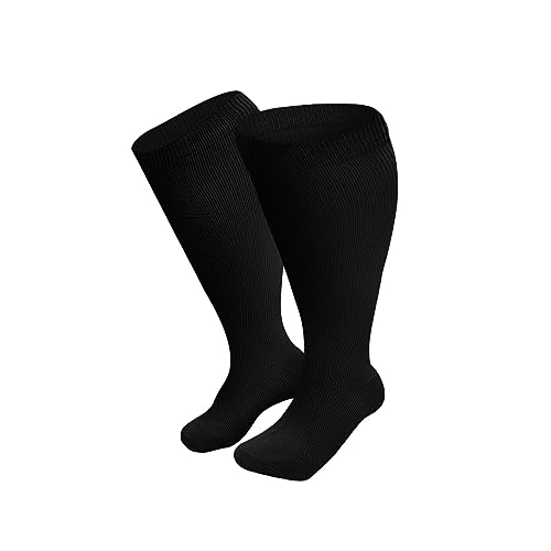 CreoQIJI Herren Business Socken in Übergröße für Damen und Herren, kniehohe Stützstrümpfe mit breiter Wade Strümpfe Mit Naht (Black, XXXXL) von CreoQIJI