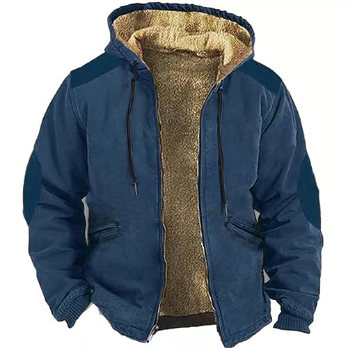 CreoQIJI Herren Jacke Teddyfutter Winterjacke Hooded Zipjacke Herren Winterparka Winddicht Thermojacke | mit Taschen Outdoorjacke Herren Skijacke Winter Sweatjacke S M L XL XXL 3XL 4XL 5XL von CreoQIJI