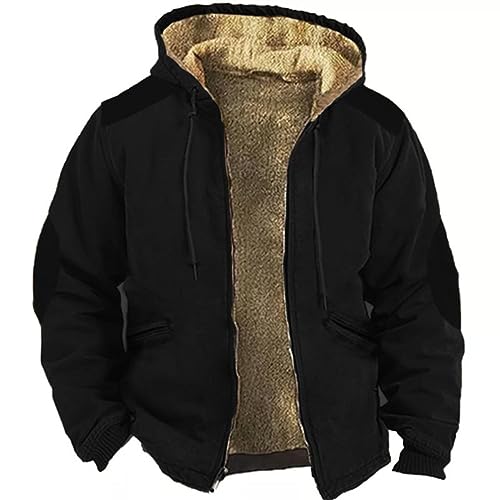 CreoQIJI Herren Jacke Teddyfutter Winterjacke Hooded Zipjacke Herren Winterparka Winddicht Thermojacke | mit Taschen Outdoorjacke Herren Skijacke Winter Sweatjacke S M L XL XXL 3XL 4XL 5XL von CreoQIJI