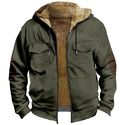 CreoQIJI Herren Jacke Teddyfutter Winterjacke Hooded Zipjacke Herren Winterparka Winddicht Thermojacke | mit Taschen Outdoorjacke Herren Skijacke Winter Sweatjacke S M L XL XXL 3XL 4XL 5XL von CreoQIJI