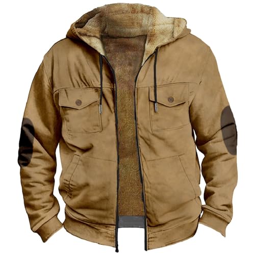 CreoQIJI Herren Jacke Teddyfutter Winterjacke Hooded Zipjacke Herren Winterparka Winddicht Thermojacke | mit Taschen Outdoorjacke Herren Skijacke Winter Sweatjacke S M L XL XXL 3XL 4XL 5XL von CreoQIJI