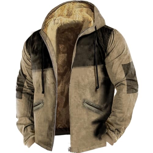 CreoQIJI Herren Jacke Teddyfutter Winterjacke Hooded Zipjacke Herren Winterparka Winddicht Thermojacke | mit Taschen Outdoorjacke Herren Skijacke Winter Sweatjacke S M L XL XXL 3XL 4XL 5XL von CreoQIJI