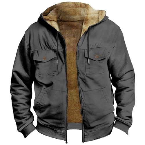 CreoQIJI Herren Jacke Teddyfutter Winterjacke Hooded Zipjacke Herren Winterparka Winddicht Thermojacke | mit Taschen Outdoorjacke Herren Skijacke Winter Sweatjacke S M L XL XXL 3XL 4XL 5XL von CreoQIJI