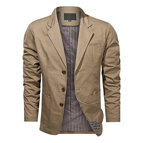 CreoQIJI Herren Sakko übergröße Blazer Herbst Anzugsakko Baumwolle | Chino Freizeitanzug Herren Outdoorjacke 3 Knopf Sportlich Herrenjacken für Hochzeit Business Größe L XL XXL 3XL 4XL von CreoQIJI