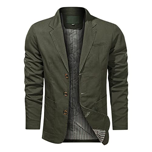 CreoQIJI Herren Sakko übergröße Blazer Herbst Anzugsakko Baumwolle | Chino Freizeitanzug Herren Outdoorjacke 3 Knopf Sportlich Herrenjacken für Hochzeit Business Größe L XL XXL 3XL 4XL von CreoQIJI