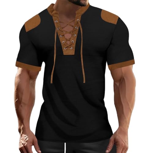 CreoQIJI Herren-T-Shirt, lässig, mit Krawatte, Rundhals-Patch, kurzärmelig Herrenuhr Digital (Black, M) von CreoQIJI