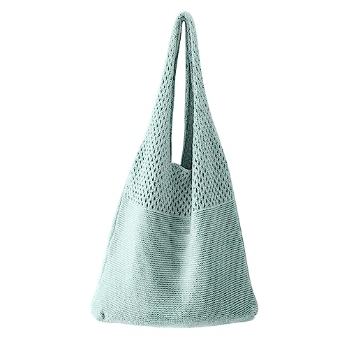 CreoQIJI Herren Taschen Schultertaschen Mesh-Handtasche, Einkaufstasche, Mesh, ausgehöhlte Strandtasche, gestrickt, eine Schultertasche für Damen 3/4 Sporthose Damen Mit Taschen (D, One Size) von CreoQIJI