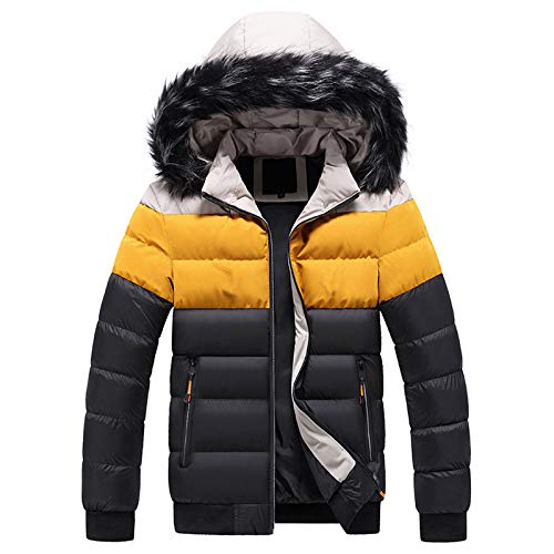 CreoQIJI Jacke Herren Winter Steppjacke Verdickte Jacke Mit Abnehmbarer Kapuze für Warm Winddicht Herren-Baumwolljacke Cord Kurz Farbnähte mit Reißverschluss Winterjacke für Outdoor Skijacke M-5XL von CreoQIJI