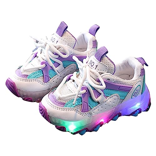 CreoQIJI Kinderschuhe Mädchen 34 Leuchtende Schuhe für Mädchen Kleinkind Walking Sneaker Mädchen Turnschuhe Kinder Kinder Baby Baby Freizeitschuhe Licht Sneaker (Z328-2-Purple, 23 Infant) von CreoQIJI