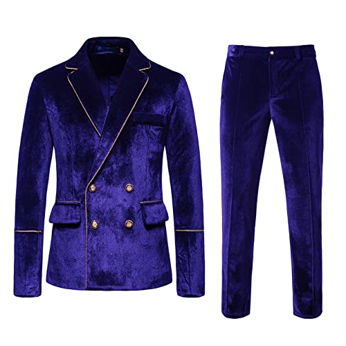 CreoQIJI Kleine Handkoffer Winter Mode Casual Anzüge Samt Schlank Zweireihig Einfarbig Abendkleid Groomsmen Anzug (Blue, XL) von CreoQIJI
