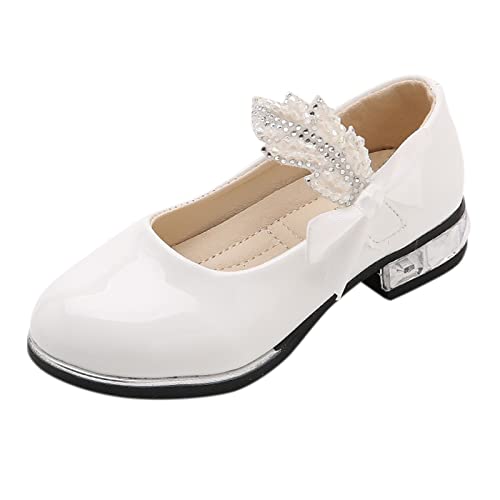 CreoQIJI M 31 Mädchen Kleid Schuhe für Mädchen Hochzeit Bowknot Mädchen Schuhe Prinzessin Party Schule Schuhe Low Heel für kleine oder große Baby Schuhe (White, 28 Little Child) von CreoQIJI