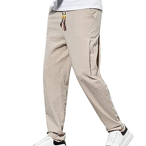 CreoQIJI Reha Hose Herren Seitlich Zu Öffnen Locker sitzende, seitlich geknöpfte Basketball-Trainings-Jogginghose mit elastischen Bündchen (Zjsjm1024 4-Khaki, XXXXL) von CreoQIJI