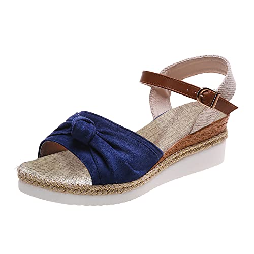 CreoQIJI Rutschfeste Schuhe Damen Ohne Stahlkappe Frauen Sandalen Frauen Keile Sandalen gelegentliche Toe-Schuhe klassische Passform Sandalen Offene Schuhe Damen Sommer (Blue, 39) von CreoQIJI