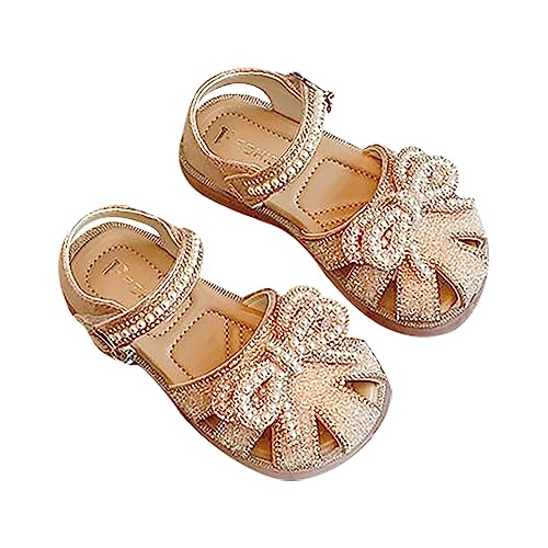 CreoQIJI Schneestiefel 24 Kinder Baby Sommer Mädchen Geschlossene Zehen Sandalen Perle Glitzer Kristall Schleife Prinzessin Schuhe Mädchenschuhe Gr. 32 (Pink, 24 Toddler) von CreoQIJI