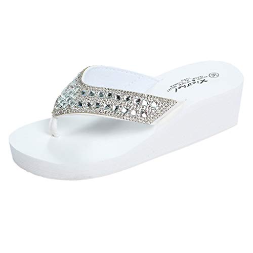 CreoQIJI Sneaker Damen Schuhe Flops Mode Sommer Strand Hausschuhe Damenschuhe beiläufige Keile Strasssteine Damenpantoffel Schuhe Damen Schuhe (White, 36) von CreoQIJI