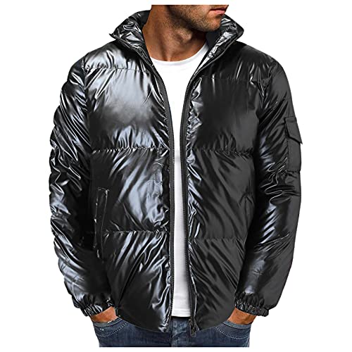 CreoQIJI Steppjacke Herren Lackoptik Daunenjacke Einfarbig Leichte Jacke Winter Übergangsjacke Warm Puffer Jacke Druckte Mode Steppjacke Hooded Winterjacke Unisex mit Kapuze M-5XL von CreoQIJI