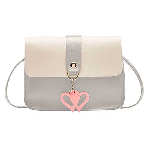 CreoQIJI Taschen Damen Groß Shopper Stoff Umhängetasche für Damen, modischer herzförmiger Anhänger, neues Muster, praktische Schnalle, einfacher und verstellbarer Schultergurt, Kurze (Grey, One Size) von CreoQIJI