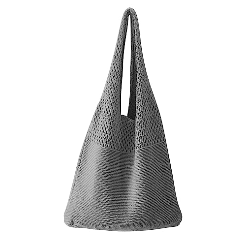 CreoQIJI Technik Taschen Mesh-Handtasche, Einkaufstasche, Mesh, ausgehöhlte Strandtasche, gestrickt, eine Schultertasche für Damen Leggings Mit Taschen Damen 3/4 (Grey, One Size) von CreoQIJI