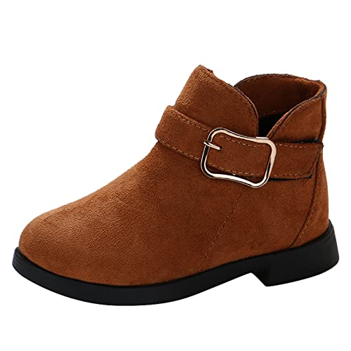 CreoQIJI Winterstiefel Jungen 32 Mädchen Schuhe Mode Einfarbig Kurze Stiefel Rutschfeste Atmungsaktive Nude Damen Stiefel Schneestiefel Jungen 37 Wasserdicht (Brown, 32 Big Kids) von CreoQIJI