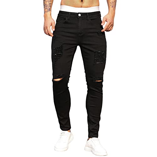 CreoQIJI y2 k Baggy Jeans Herren Vintage Jeanshosen Lässiger Sport Klassiker für Herren mit hohem Stretch und engem Loch und kleinem Bein Jeanshosen Für Männer (Black L) von CreoQIJI