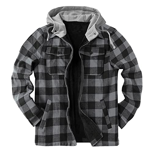 Holzfällerjacke Herren Slim Fit mit Kapuzen Thermojacke | Kuschelfleece Gefüttert Ripstop Arbeitsjacke Herren Sportlich Outdoorjacke Wärme Hemdjacke Mode Karo Jacke für Männer Streatwear M-3XL von CreoQIJI